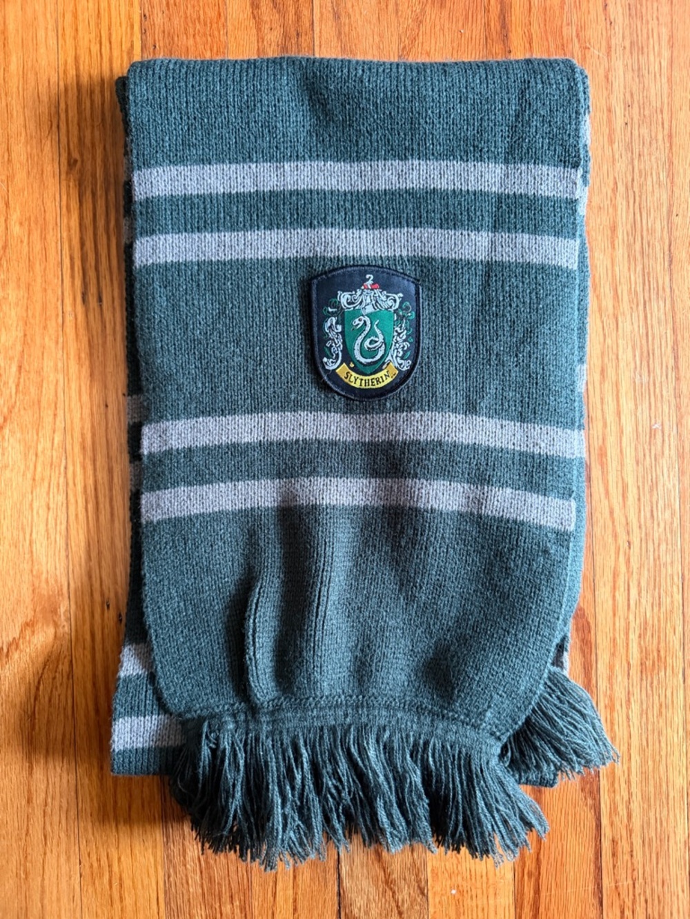 Slytherin House Crest Scarf in Dark Green and Gray